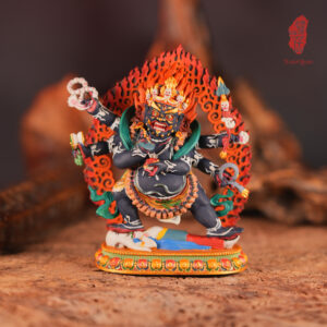 Purple Copper Alloy Six-Armed Mahakala Sculpture with Mineral Pigment Polychrome The Unyielding Vajra Sentinel of Enlightened Wrath