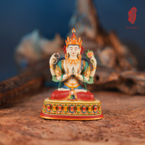 Purple Copper Alloy Four-Armed Avalokiteshvara Sculpture with Mineral Pigment Polychrome The Unbounded Compassion Embodied in Sacred Metal