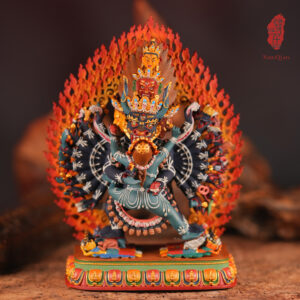 Purple Copper Alloy Yab-Yum Vajrabhairava Sculpture with Mineral Pigment Polychrome — The Fierce Union of Wisdom and Compassion Embodied in Sacred Metal