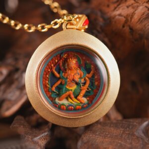 Sacred Parnashavari (Leaf-Clad Healing Goddess) Round Tsa-Tsa Protector Against Illness and Calamity, Embodiment of Nature’s Healing Power and Compassion