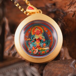 Sacred Red Tara (One of the Twenty-One Taras, Emanation of Avalokiteśvara) Round Tsa-Tsa Swift Blessings of Compassion and Magnetizing Merit, Bestower of Harmony, Confidence, and Auspicious Fortune