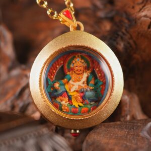 Sacred Yellow Jambhala (Dzambhala Serpo) Round Tsa-Tsa Radiant Lord of Abundance, Compassionate Deity Who Grants Prosperity and Fortune