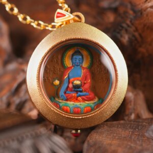 Sacred Medicine Buddha (Bhaiṣajyaguru, The Master of Healing Light) Round Tsa-Tsa Embodiment of Healing and Tranquility, Dispeller of Suffering and Restorer of Inner Harmony