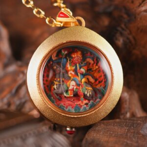 Sacred Zima Dharmapala/Tsui Marpo Round Tsa-Tsa First Protector of Samye Monastery, Fierce Guardian of the Teachings and Symbol of Impermanence