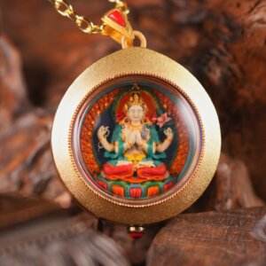 Sacred Four-Armed Avalokiteśvara (Chaturbhuja Avalokiteśvara) Round Tsa-Tsa Embodiment of Infinite Compassion, Uniting Wisdom and Mercy to Guide All Beings to Liberation